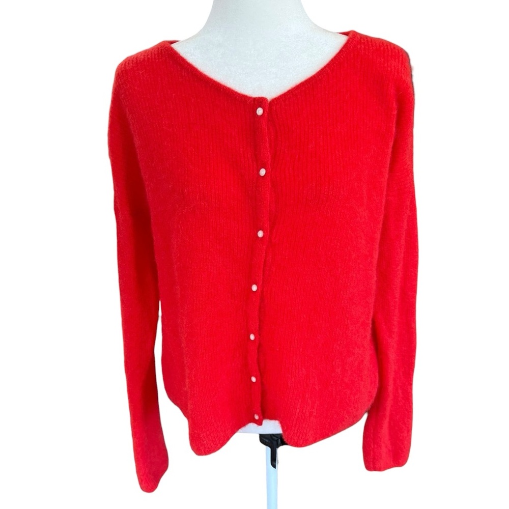 Sezane Gaspars Red Button Soft Cardigan Mohair Alpaca Sz M - Picture 3 of 11